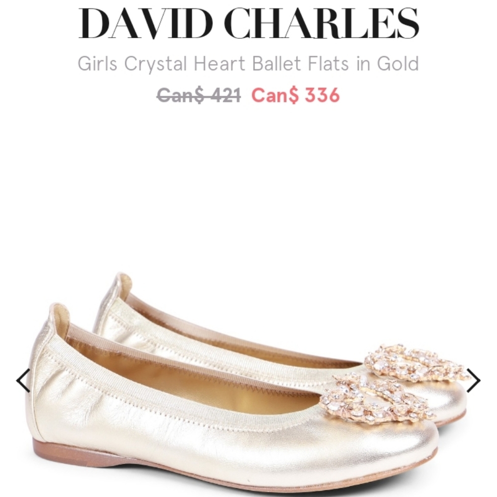 David Charles Girls Chrystals Flats in gold